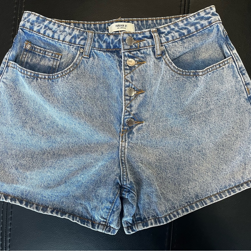 Forever 21 Women's Blue Denim High Waisted Short Rolled Hem Jeans US 30
